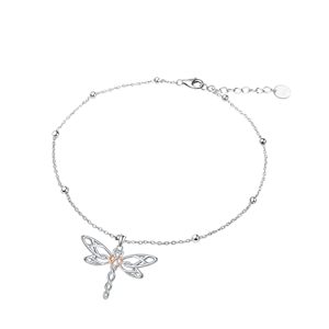 Dragonfly/Dolphin Anklets for Women Sterling Silver Adjustable Animal Ankle Beach Foot Jewelry Birthday Gifts